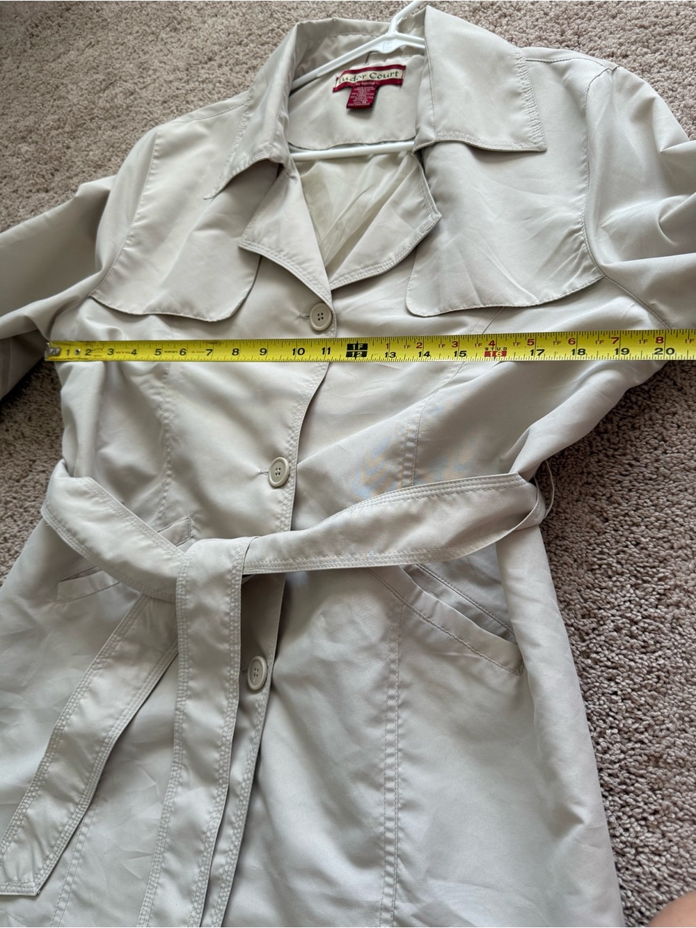 Tudor Court by Haband Women's Light Beige Short Trench Coat with Belt - Picture 7 of 7